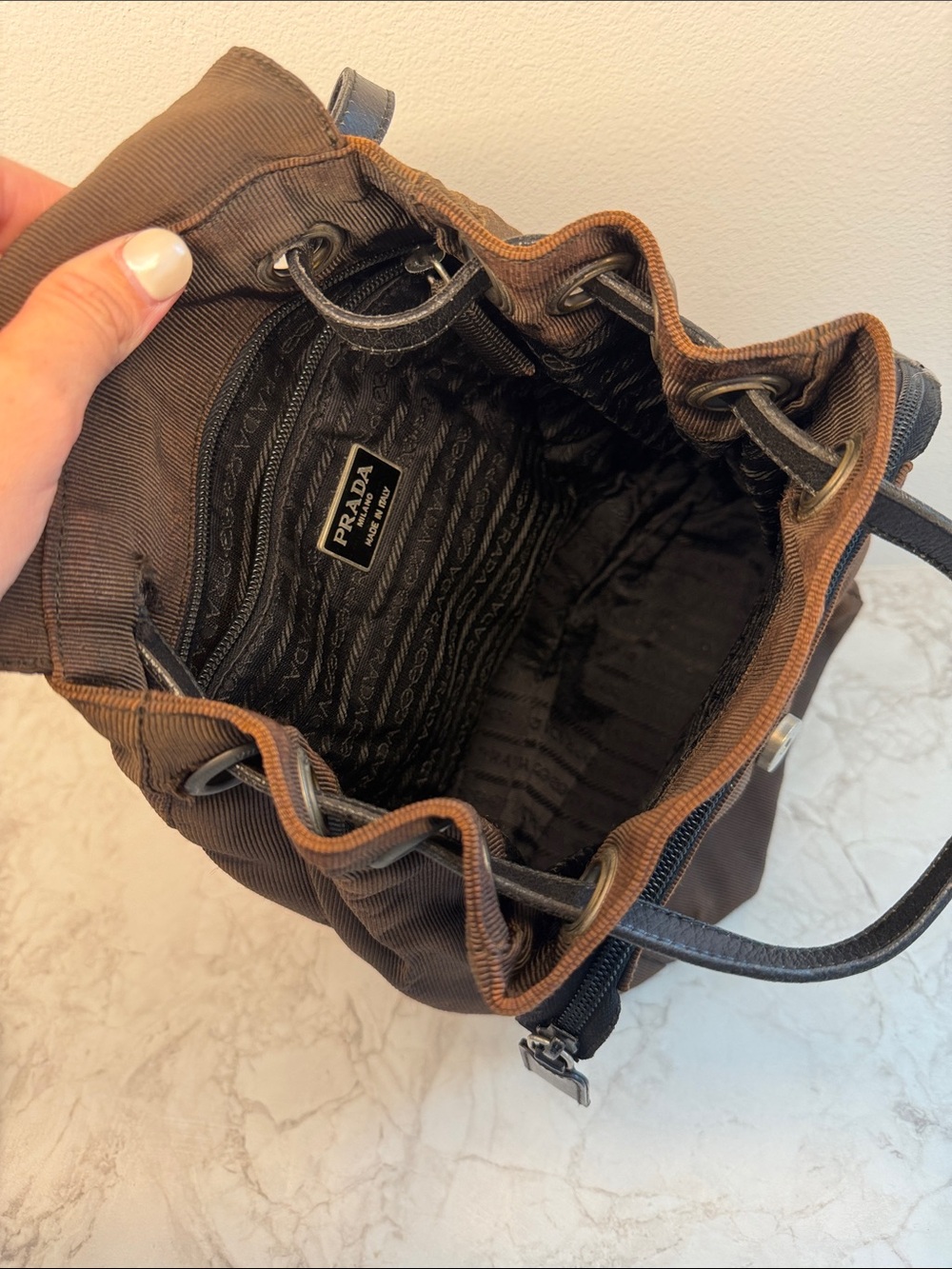 Prada Brown Nylon Backpack with Leather Trim - Picture 3 of 10